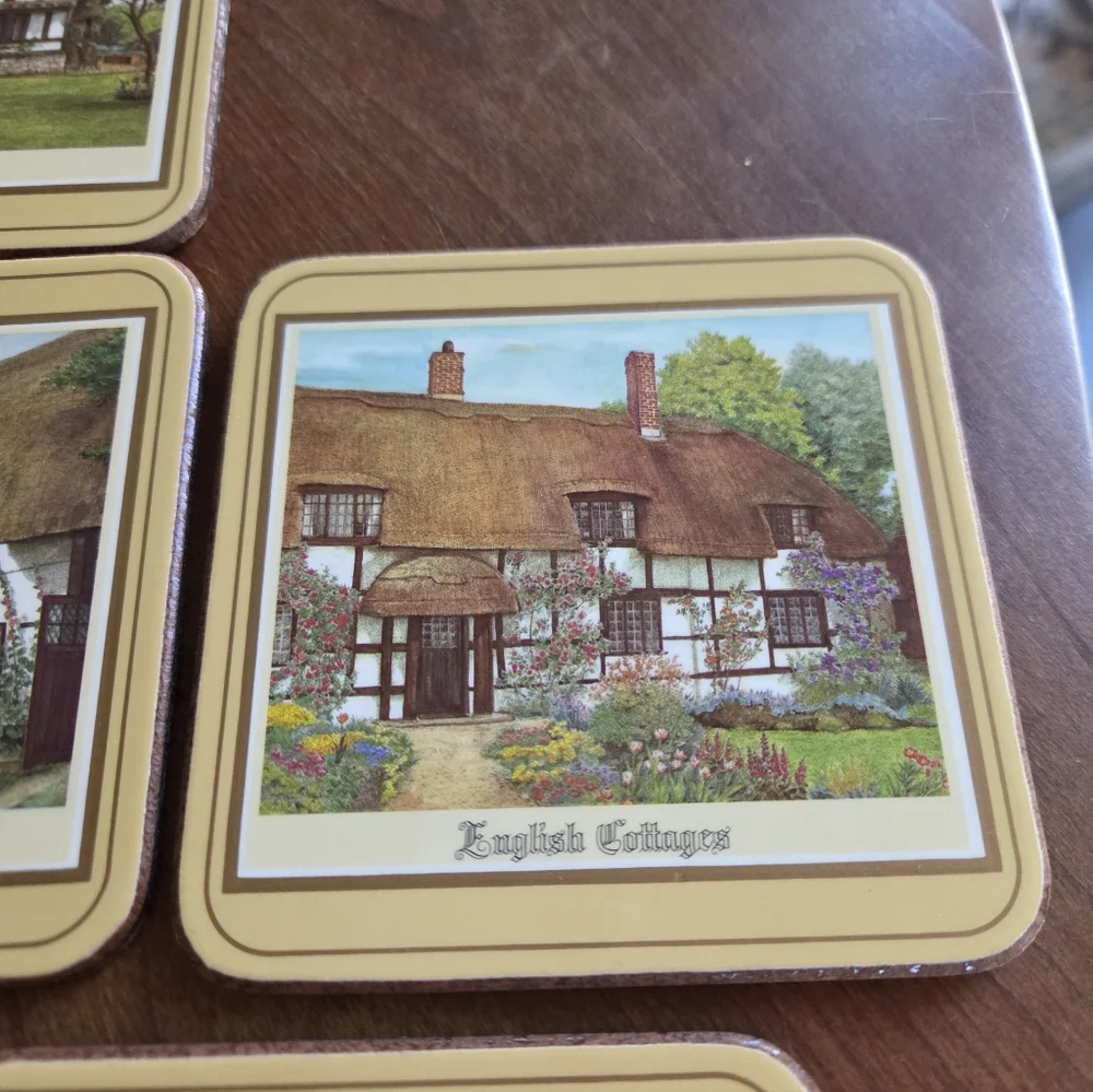 Vtg Pimpernel Cork-backed Coasters (6) English Cottages New Old Stock